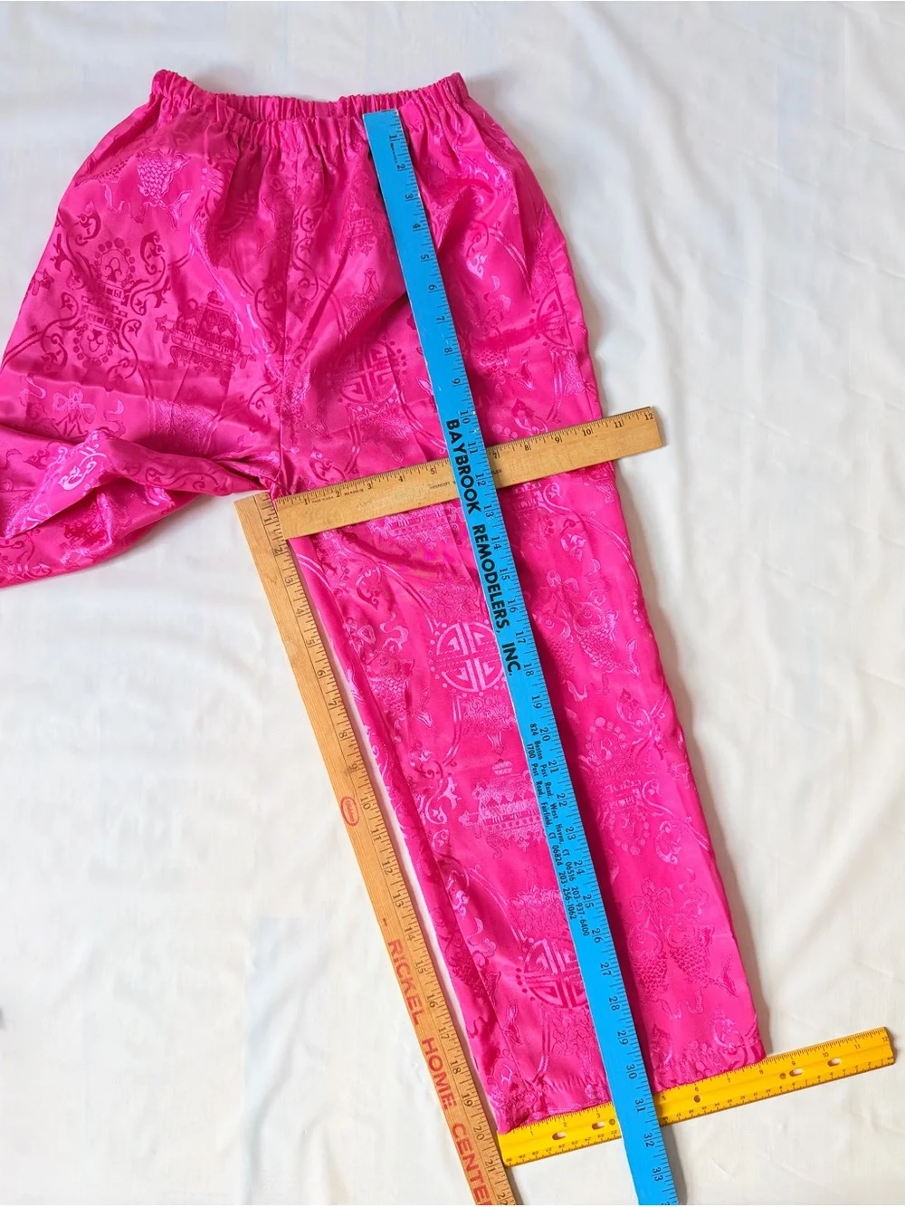 Fuchsia Pink Satin Brocade Tang Suit Pants Youth L